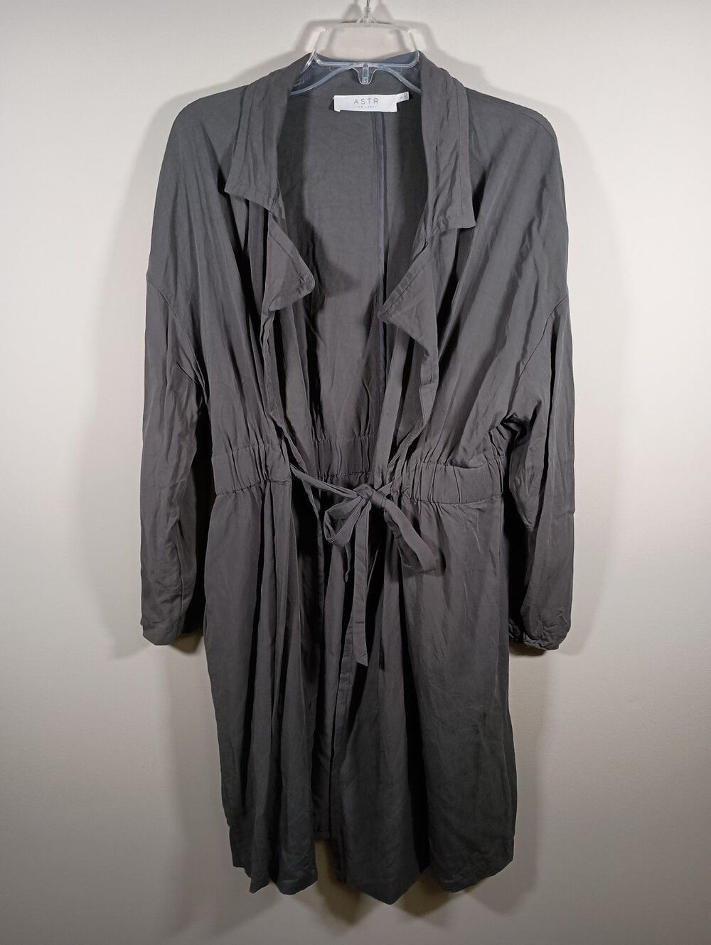 ASTR The Label Trench Coat Woman Tie Wrap Jacket Gray Rayon Tencel Size Small